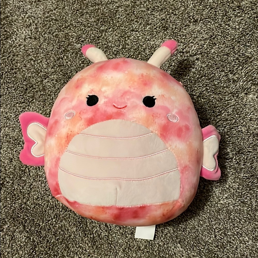Squishmallows pink and peach tie dye butterfly.